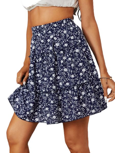 ditsy floral print ruffle hem skirt 522y#, Black
ditsy floral print ruffle hem skirt 522y#, Black