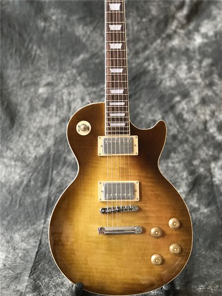 new arrival custom one piece body and neck electric guitar in brown burst color with cream frets end binding , high quality
new arrival custom one piece body and neck electric guitar in brown burst color with cream frets end binding , high quality