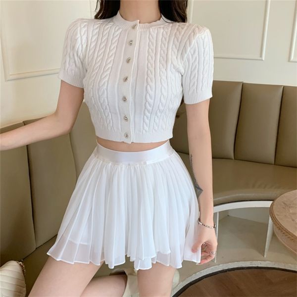 summer korean fashion casual two piece set women knitted sweater cardigan crop + pleated skirt suits ladies sweet 2pcs set 220514, White
summer korean fashion casual two piece set women knitted sweater cardigan crop + pleated skirt suits ladies sweet 2pcs set 220514, White