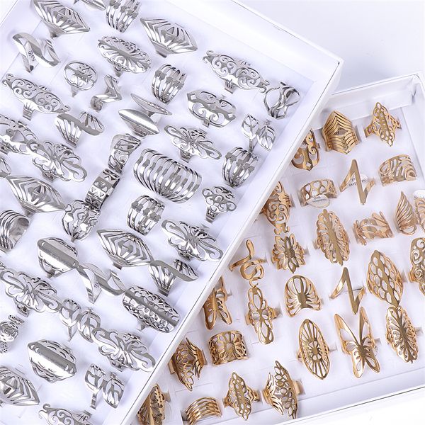 fashion stainless steel hollow rings mix heart butterfly crown love animal flower geometric jewelry for women men party gift wholesale 50pcs, Golden;silver
fashion stainless steel hollow rings mix heart butterfly crown love animal flower geometric jewelry for women men party gift wholesale 50pcs, Golden;silver