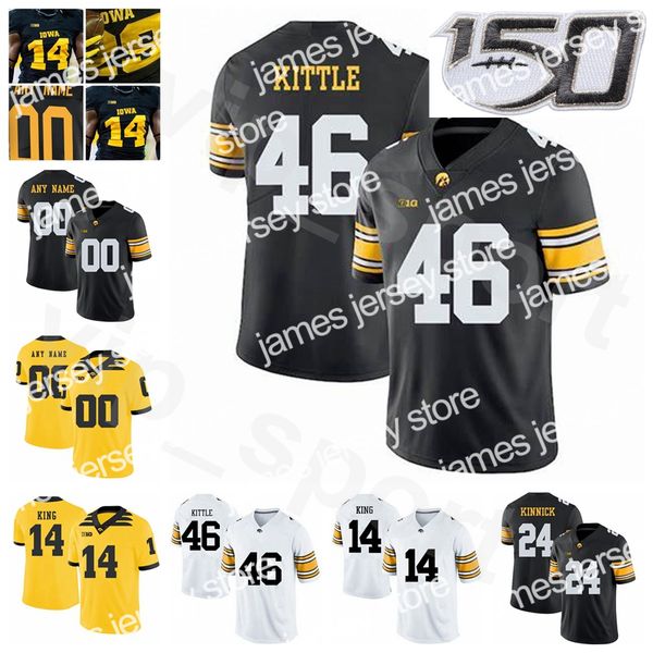 new university ncaa football iowa hawkeyes 46 george kittle jersey college 24 nile kinnick 12 ricky stanzy 14 desmond king 23 shonn greene, Black