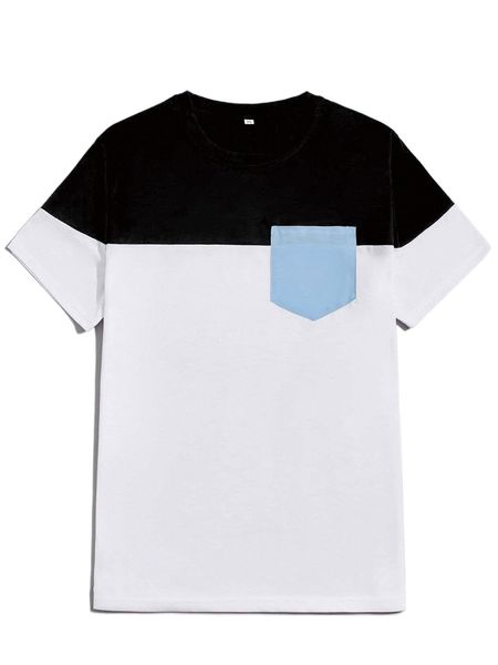 romwe guys colorblock pocket tee o4lu#, White;black 
romwe guys colorblock pocket tee o4lu#, White;black