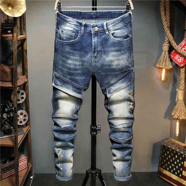men's jeans design men's elastic legged jeans with multiple pockets blue ground white slim fit pants 062 gkjq
men's jeans design men's elastic legged jeans with multiple pockets blue ground white slim fit pants 062 gkjq