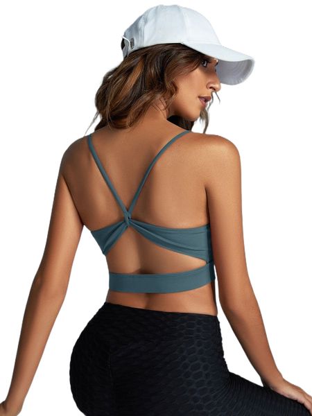 light support solid cut out back sports bra x9zj#, Gray 
light support solid cut out back sports bra x9zj#, Gray