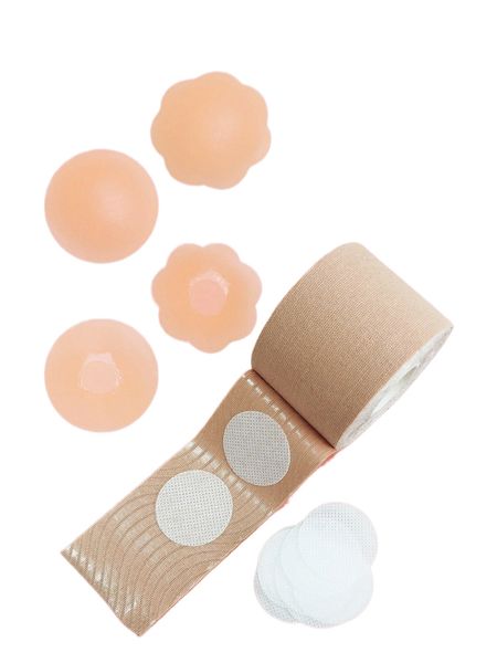 2pairs silicone nipple cover with 1roll boob tape v2jo#, Black;red
