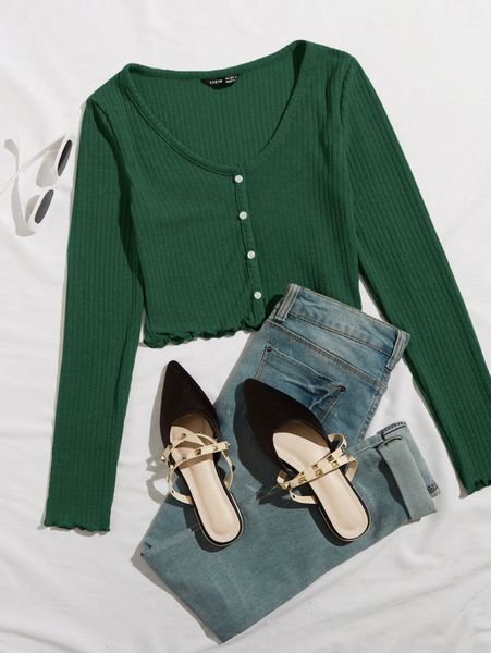 lettuce trim rib-knit tee a5pn#, White