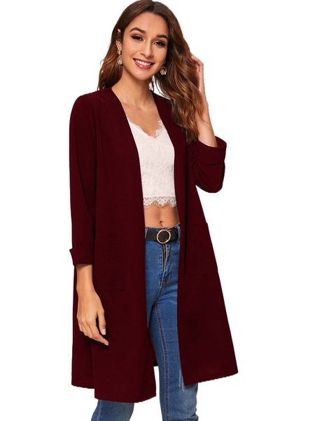 open front pocket detail coat f7kq#, Black