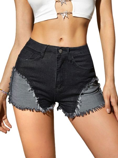two tone raw cut denim shorts g3mf#, White;black 
two tone raw cut denim shorts g3mf#, White;black