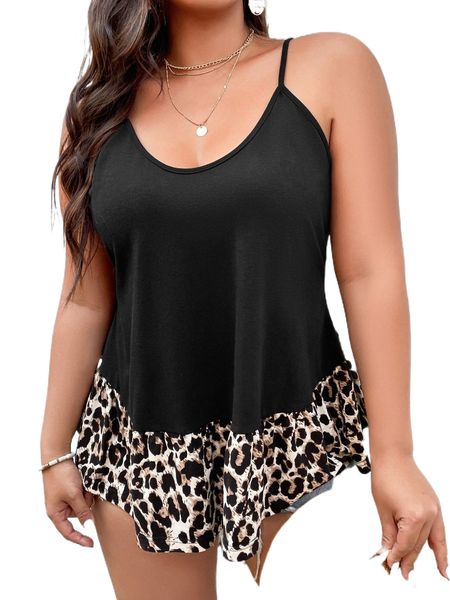 plus leopard print cami d4wx#, Black 
plus leopard print cami d4wx#, Black