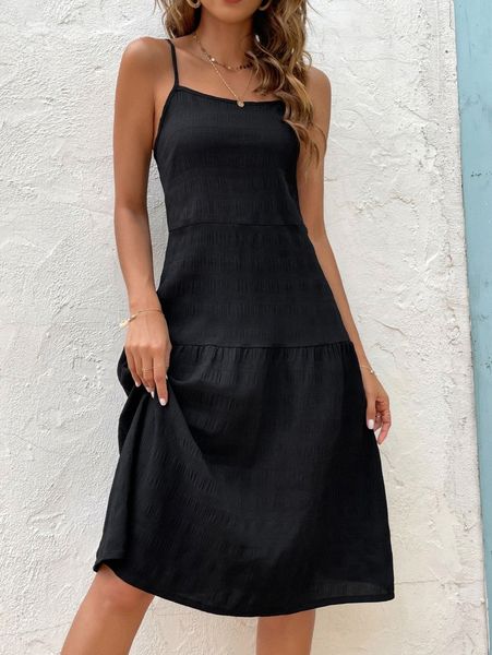 solid ruffle hem cami dress without belt 759l#, Black;gray
solid ruffle hem cami dress without belt 759l#, Black;gray