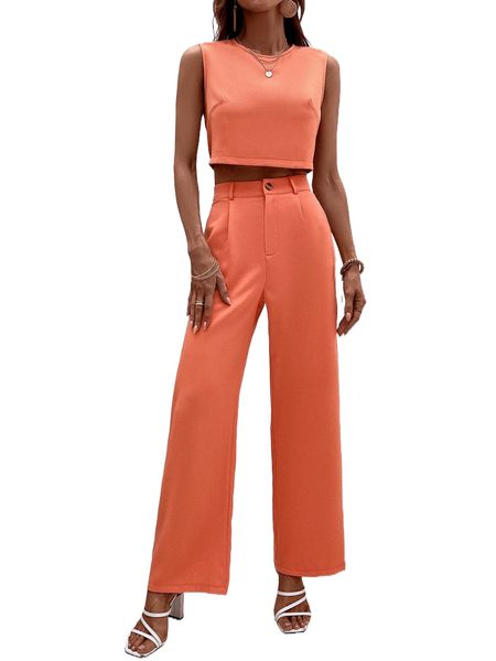 solid keyhole back & wide leg pants 89vx#, White 
solid keyhole back & wide leg pants 89vx#, White
