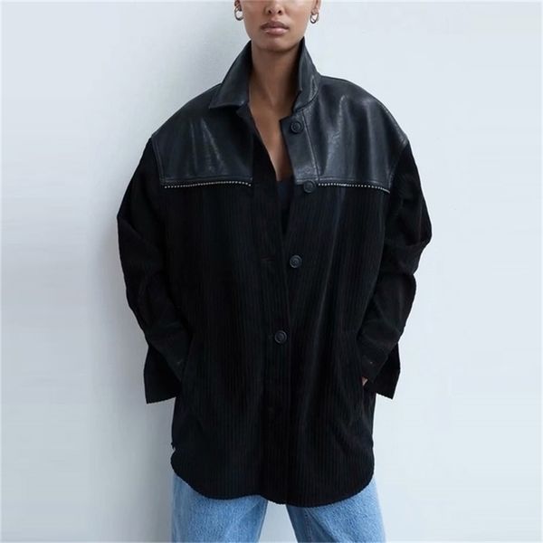 za women's corduroy jacket patchwork long sleeve overshirt woman autumn winter plus size black jackets coat long 201210, Black;brown
za women's corduroy jacket patchwork long sleeve overshirt woman autumn winter plus size black jackets coat long 201210, Black;brown