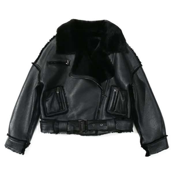women's jacket leather sheepskin black motobiker zip fly collar lapel neckline winter thick women's short jacket 201224
women's jacket leather sheepskin black motobiker zip fly collar lapel neckline winter thick women's short jacket 201224