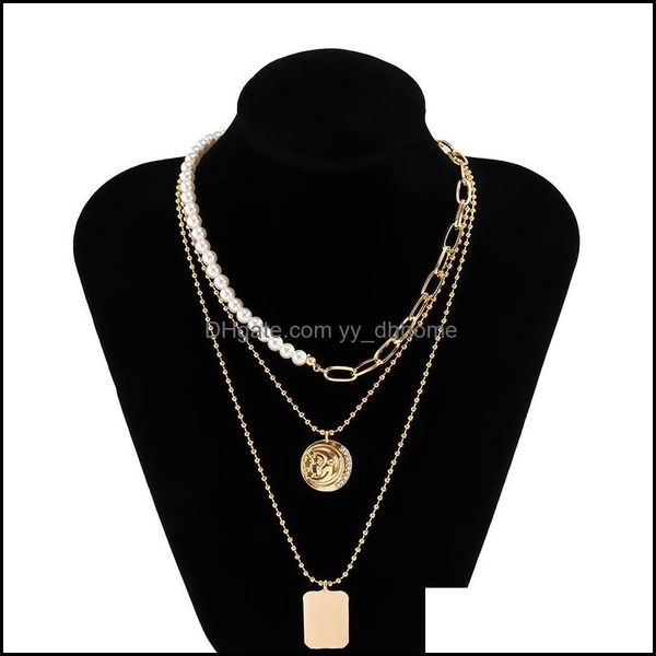 

pendant necklaces pendants jewelry retro simple chains stitching pearl creative diamond inlaid with star and moon tag clavicle chain dinne, Silver