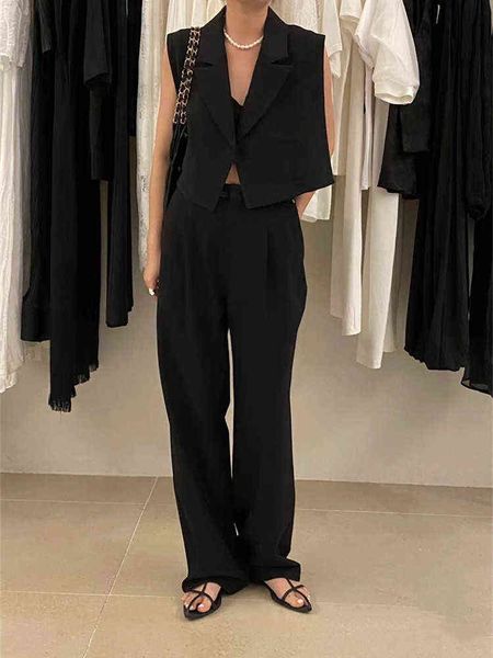 women's summer 2 two piece set outfits sleeveless suit jacket crop straight trousers blazer sets vintage ensemble femme j220813, White;black
women's summer 2 two piece set outfits sleeveless suit jacket crop straight trousers blazer sets vintage ensemble femme j220813, White;black