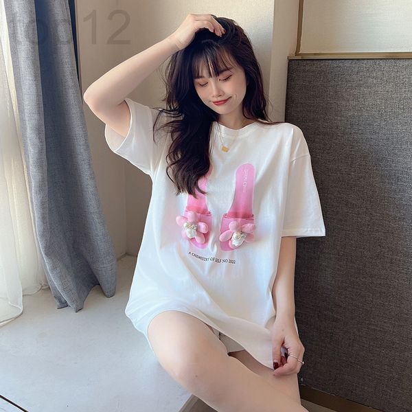 women's t-shirt designer short sleeved t-shirt women's 2022 spring and summer new slippers printed three-dimensional flowers cotto, White
women's t-shirt designer short sleeved t-shirt women's 2022 spring and summer new slippers printed three-dimensional flowers cotto, White