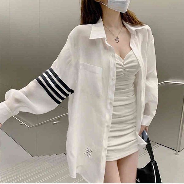 college style four bar pink women's loose large size wear thin long sleeved sunscreen shirt coat spring and autumn, White
college style four bar pink women's loose large size wear thin long sleeved sunscreen shirt coat spring and autumn, White