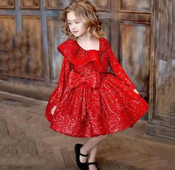 long sleeve sequins flower girls dresses bowknot flowers girls pageant gowns for kids wedding party, White;blue
long sleeve sequins flower girls dresses bowknot flowers girls pageant gowns for kids wedding party, White;blue