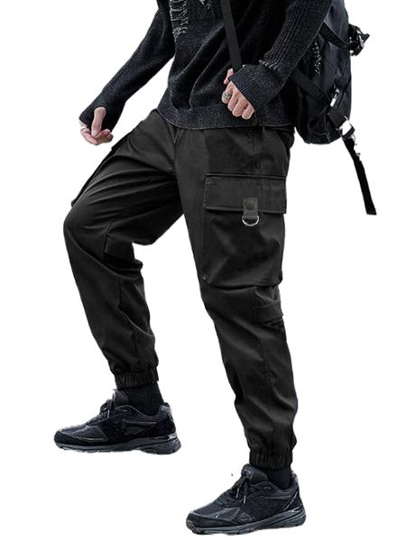 men flap pocket side cargo pants t61h#, Black 
men flap pocket side cargo pants t61h#, Black