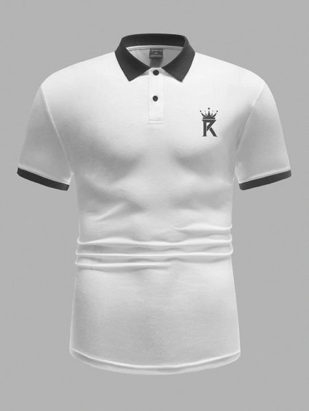 men crown & letter graphic contrast trim polo shirt o59y#, White;black
men crown & letter graphic contrast trim polo shirt o59y#, White;black
