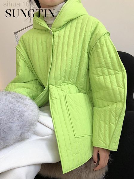 sungtin 2022 autumn winter quilted hooded parkas coat women fashion lazy style oversize warm jackets female korea casual outwear l220730, Black
sungtin 2022 autumn winter quilted hooded parkas coat women fashion lazy style oversize warm jackets female korea casual outwear l220730, Black