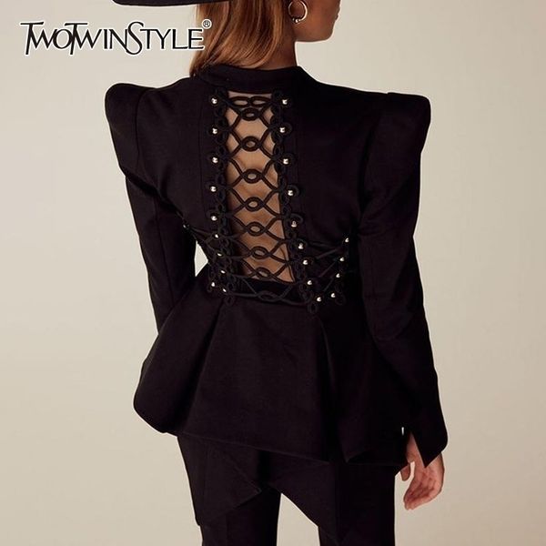 twotwinstyle elegant beading blazer for women v neck long sleeve hollow out tunic slim coat female fashion clothing y200107, White;black
twotwinstyle elegant beading blazer for women v neck long sleeve hollow out tunic slim coat female fashion clothing y200107, White;black