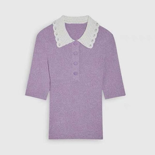 520 2022 summer kint pullover short sleeve lapel neck brand same style sweater purple plaid luxury womens clothes yingjie, White;black
520 2022 summer kint pullover short sleeve lapel neck brand same style sweater purple plaid luxury womens clothes yingjie, White;black