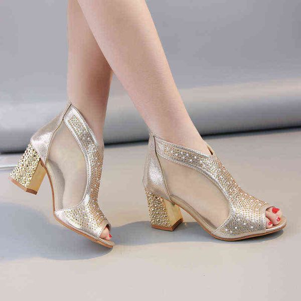 high heel sandals women's summer thick heel fish mouth new mesh breathable women's rhinestone back zipper sandals, Black
high heel sandals women's summer thick heel fish mouth new mesh breathable women's rhinestone back zipper sandals, Black