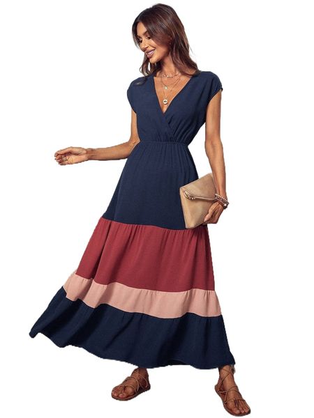 colorblock surplice neck dress p6zq#, Black;gray
colorblock surplice neck dress p6zq#, Black;gray