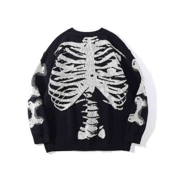 2021 skeleton bone print black men oversized vintage knitted sweater casual women pullovers retro knitwear sueteres para hombre t220730, White;black
2021 skeleton bone print black men oversized vintage knitted sweater casual women pullovers retro knitwear sueteres para hombre t220730, White;black