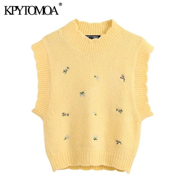 kpytomoa women sweet fashion floral embroidery knitted vest sweater vintage high neck sleeveless female waistcoat chic y201128, Black;white
kpytomoa women sweet fashion floral embroidery knitted vest sweater vintage high neck sleeveless female waistcoat chic y201128, Black;white