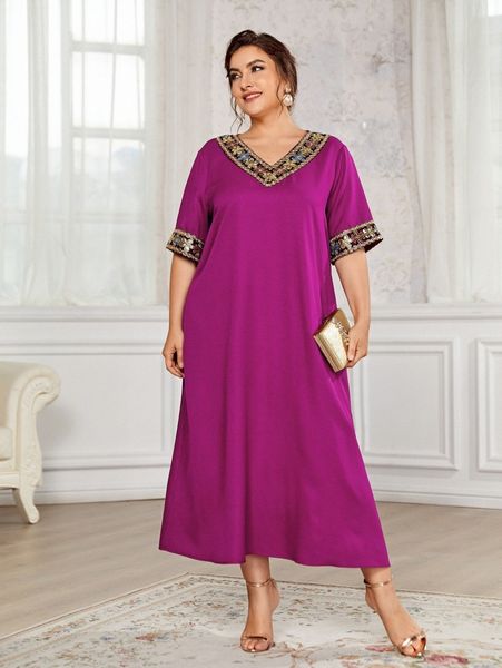 plus contrast sequin tunic dress n1c0#, Black