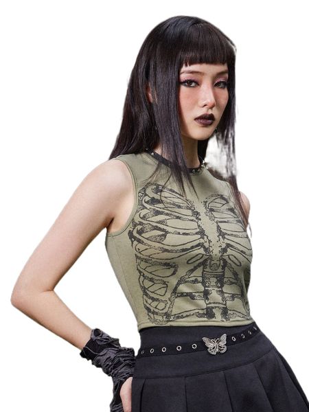 romwe goth skeleton print tank m0gf#, White