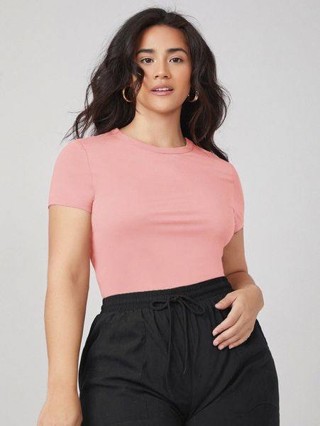 plus round neck solid slim tee h5bo#, Black 
plus round neck solid slim tee h5bo#, Black