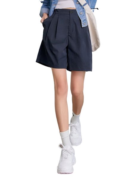 dazy fold pleated slant pocket shorts t23w#, White;black