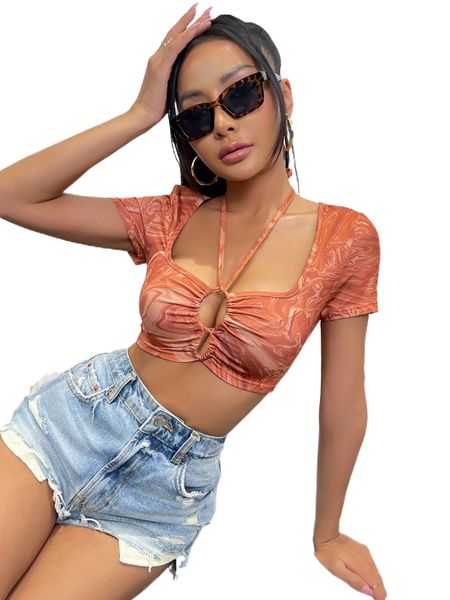 tie back marbled print y9ew#, White 
tie back marbled print y9ew#, White