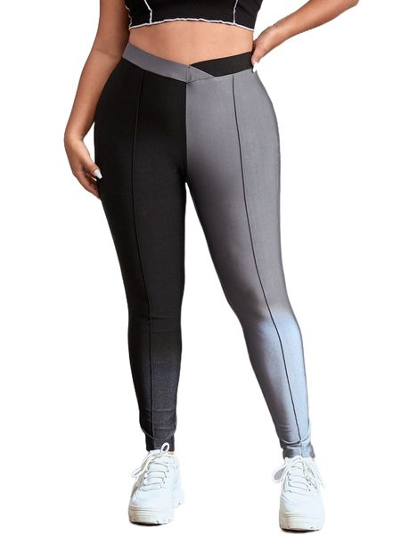 plus two tone asymmetrical waist leggings q4of#, Black