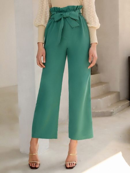 paperbag waist belted pants m6tr#, Black;white