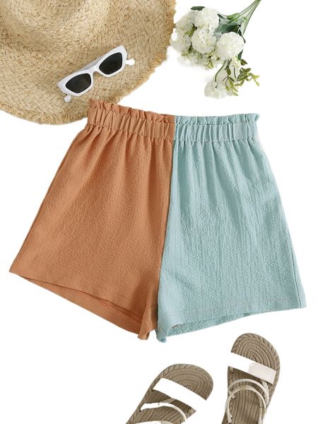 two tone paperbag waist shorts 322k#, White;black
