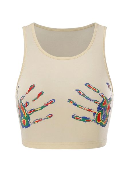 hands print scoop neck tank j9in#, White