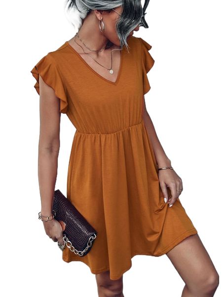 v neck butterfly sleeve dress m8rh#, Black;gray
