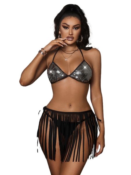 3pack sequin triangle halter fringe trim tie side bikini swimsuit z2py#, White;black
3pack sequin triangle halter fringe trim tie side bikini swimsuit z2py#, White;black