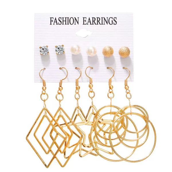 dangle chandelier pearl five-pointed star big circle multi-element earrings 6 piece set earrings female fashion metal creative earring, Silver
dangle chandelier pearl five-pointed star big circle multi-element earrings 6 piece set earrings female fashion metal creative earring, Silver
