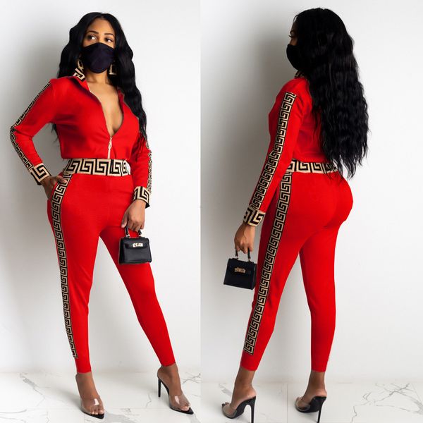 fashion casual women's zipper pants long sleeve black red sports suit size s--2xl 002, White