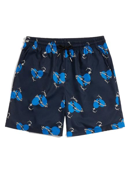 romwe guys heart print shorts r5ys#, White;black