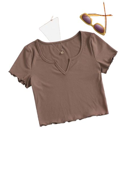 notch neck lettuce trim rib-knit tee y2r8#, White