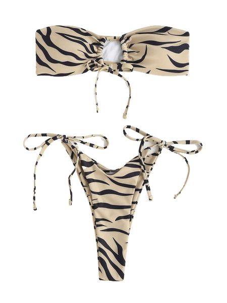 zebra stripe tie front bandeau bikini swimsuit c3hx#, White;black
zebra stripe tie front bandeau bikini swimsuit c3hx#, White;black