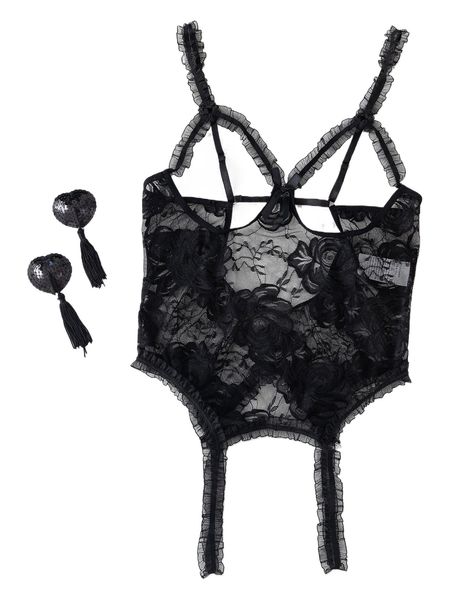 floral lace frilled cut out bralette with 1pair nipple cover 82iy#, Black;red
floral lace frilled cut out bralette with 1pair nipple cover 82iy#, Black;red