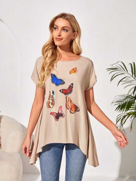 emery rose butterfly print batwing sleeve asymmetrical hem blouse w7wn#, White
emery rose butterfly print batwing sleeve asymmetrical hem blouse w7wn#, White