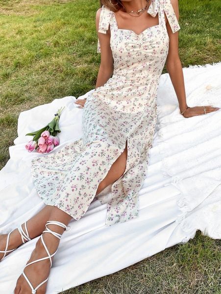 random ditsy floral print tie shoulder ruched split thigh bustier cami dress r7th#, Black;gray
random ditsy floral print tie shoulder ruched split thigh bustier cami dress r7th#, Black;gray